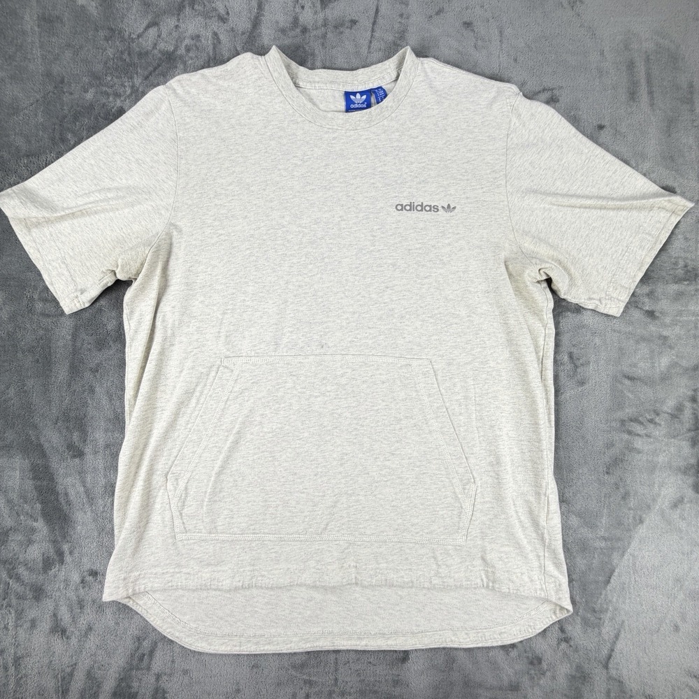Adidas Originals Men's M Gray Short Sleeve Sweatshirt Kangaroo Pocket Trefoil